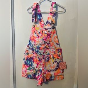 Fabkids suspender shorts/size 7-NWT-neon tie dye